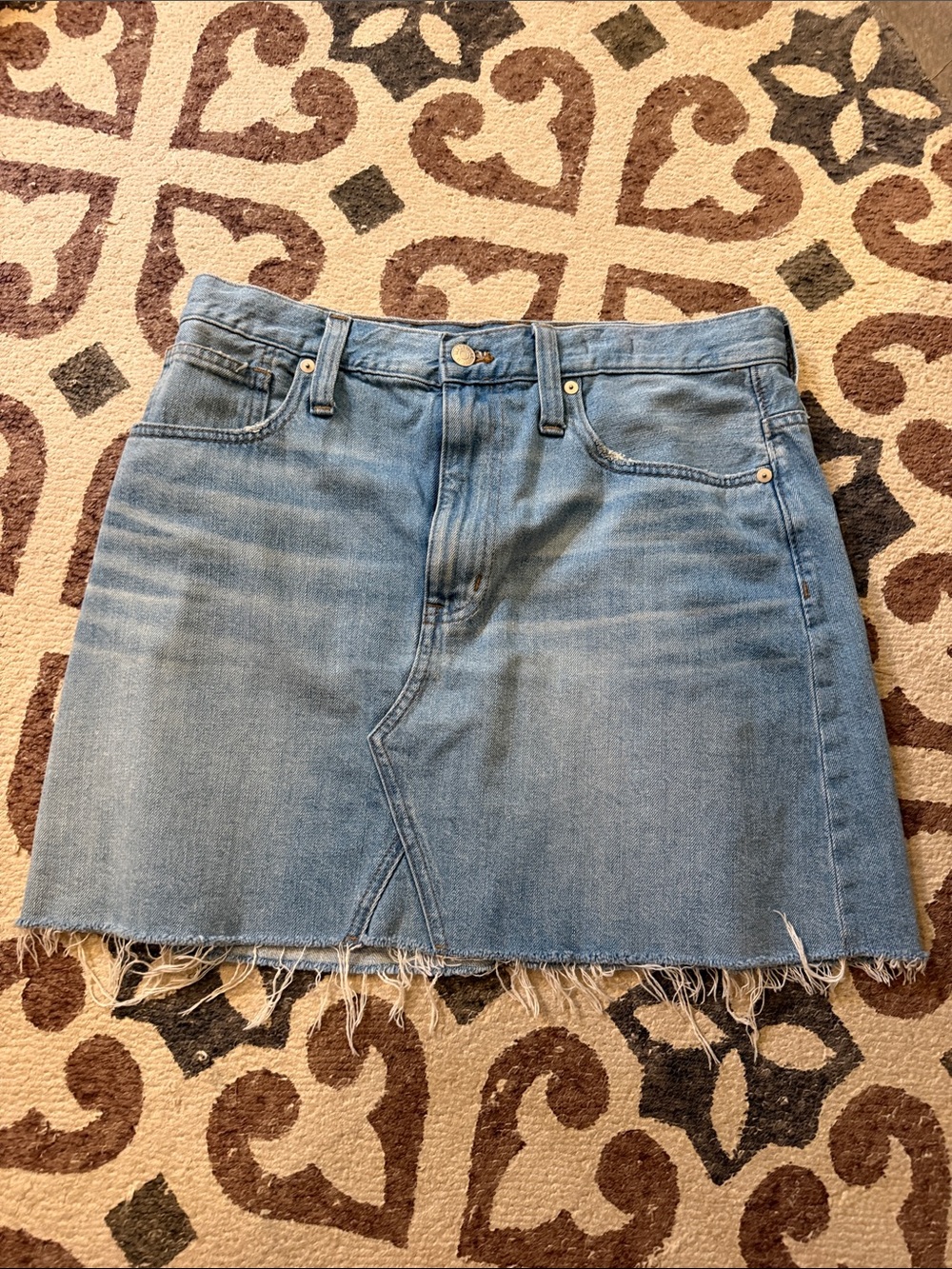 Light Blue Denim Mini Skirt with Frayed Hem